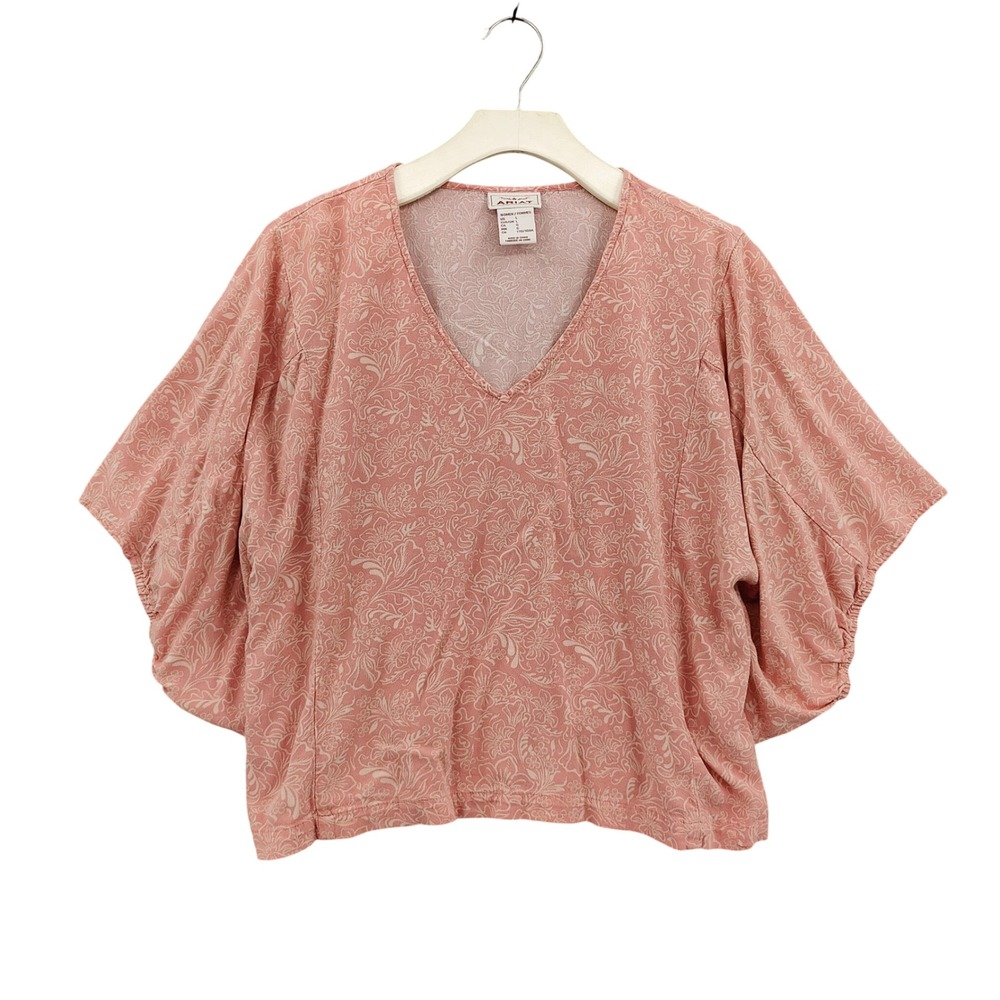 Ariat Womens Boho Western Cottage Desert Dreams Top L Pink Floral Dolman Sleeve